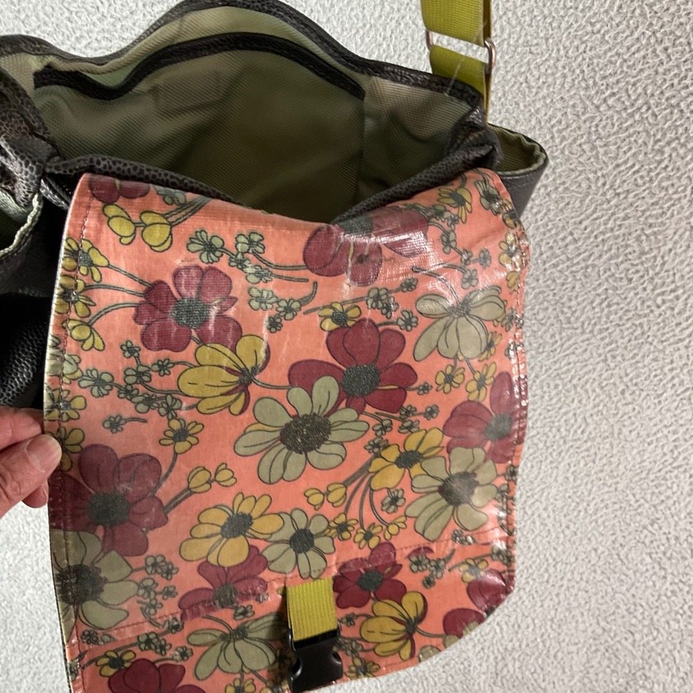 Haiku Messenger Bag Women Medium Brown Orange Floral Crossbody Earthy Artsy - Picture 2 of 7